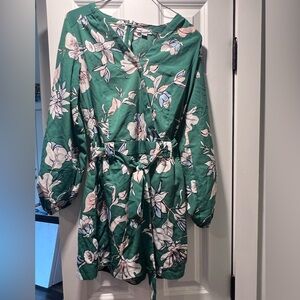 Belted floral romper with pockets